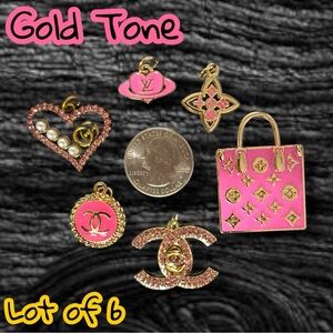 ONLY ONE LEFT - Lot of 6 Assorted Designer Pink/Gold Tone Zipper Pull Charms